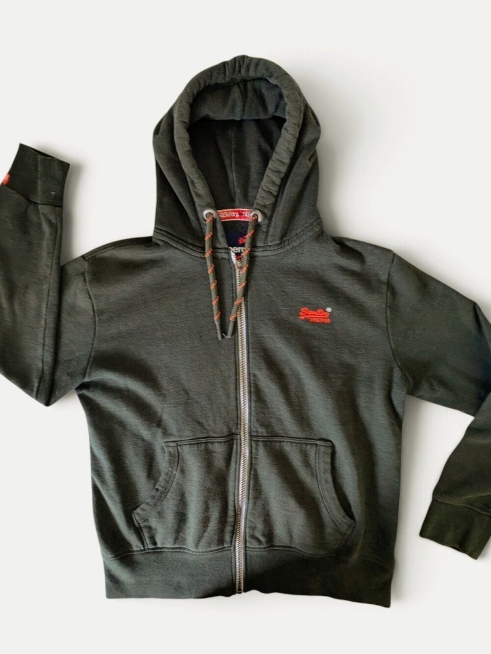 Superdry Orange Label Men's Zip Hoodie Size 2XL Olive Green Full Zip Thick